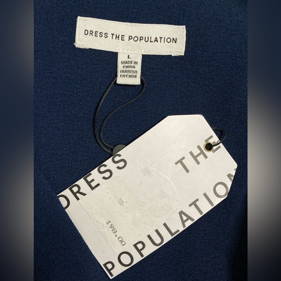 NWT Dress the Population Alicia Mixed Media Midnight Blue Midi Dress - Sz L - Picture 6 of 9